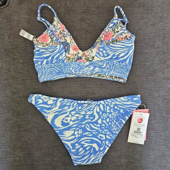 Maaji Iris Wild Daydream Reversible Bralette thin Side Bikini Bottom Size Small - Picture 9 of 16